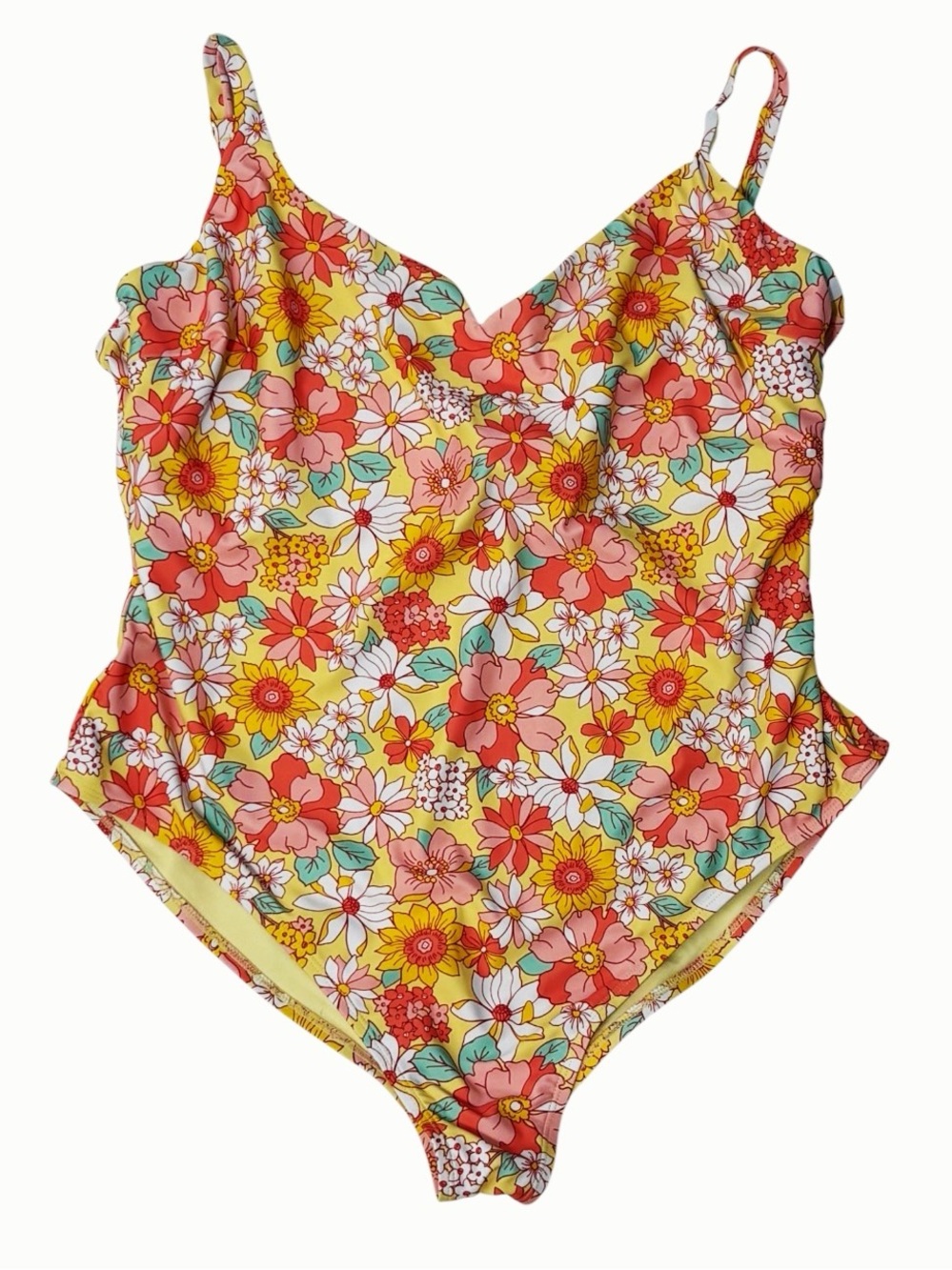 Allure By IMG Floral Adjustable Strap One Piece Swimsuit Orange Yellow 3x Women